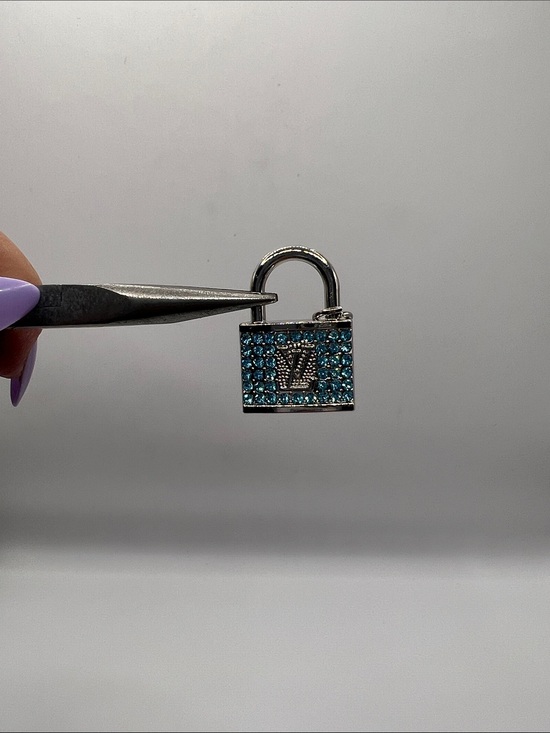 Upcycled Jewelry - 1401. Blue Crystal Padlock Charm Pendant